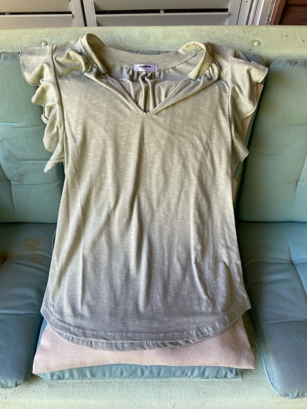 Zeagoo Pale Green V-Neck Ruffle Sleeve Tank